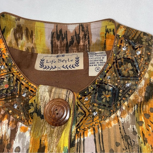 Life Style Beaded Artsy Multi Colored Wood Button Jacket - Women’s Medium - Picture 9 of 12